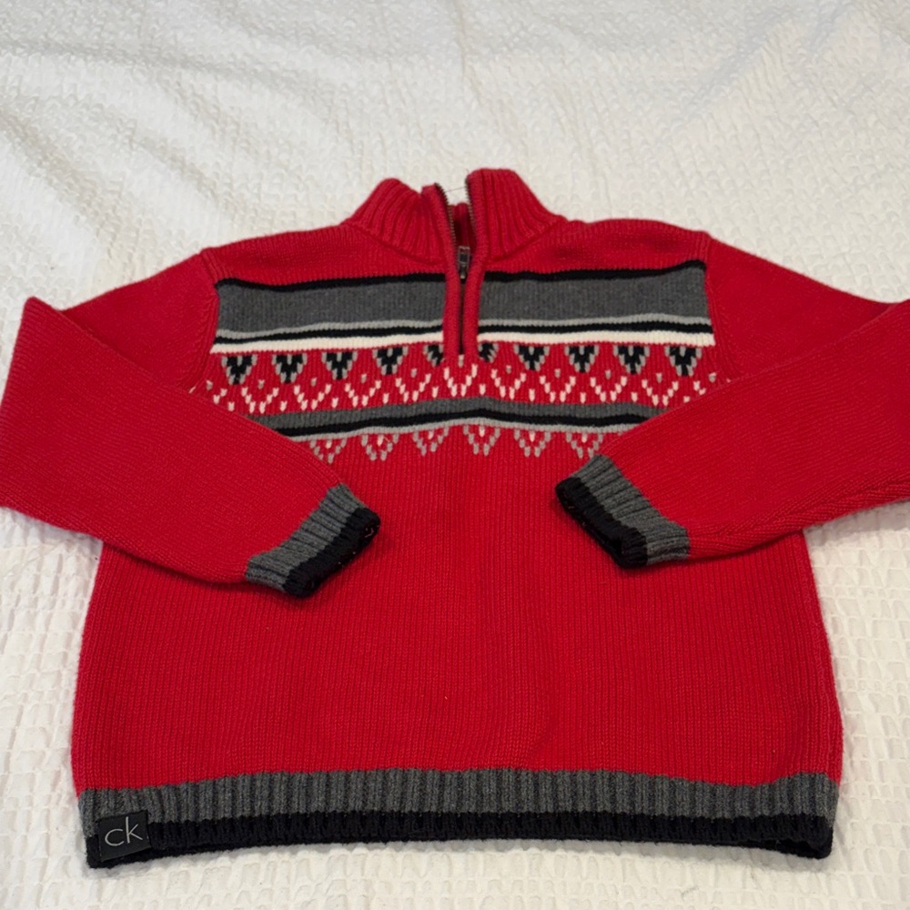 Calvin Klein Jeans Red and Gray Kids Sweater